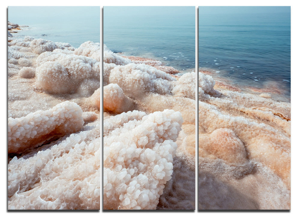 Crystallized Salt on Dead Sea Beach - Seashore Metal Art - 36x28 - 3 Panels