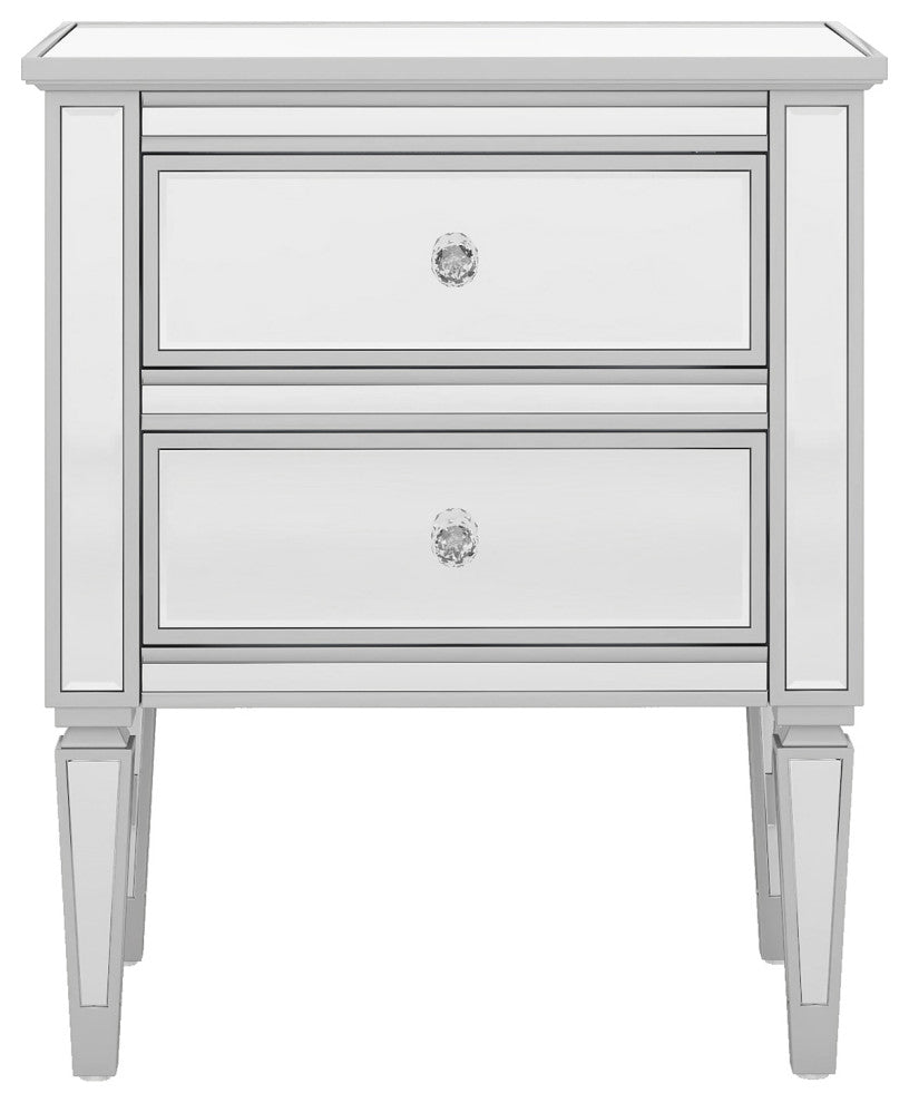 2-Drawer Mirrored Nightstand in Silver