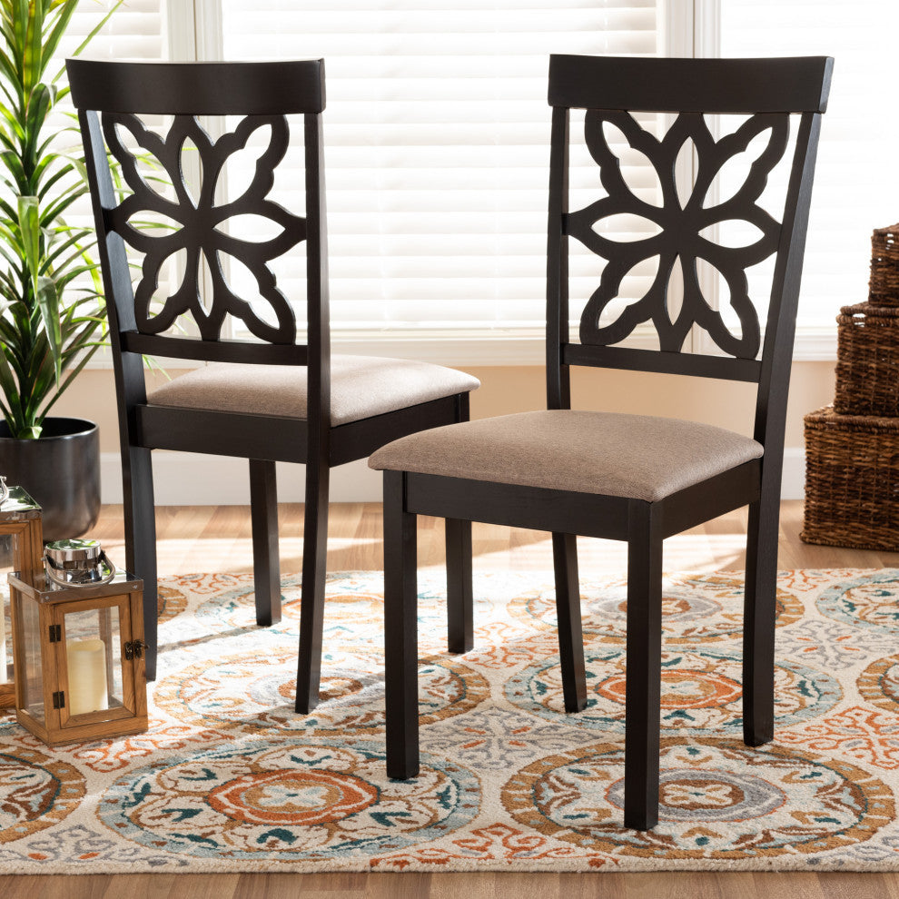 Carta Modern Dark Brown Wood 2-Piece Dining Chair Set, Sand/Dark Brown