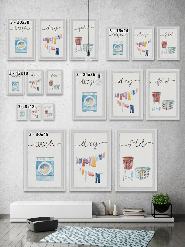 Line Dry Laundry Triptych, 3-Piece Set, 24x36 Panels