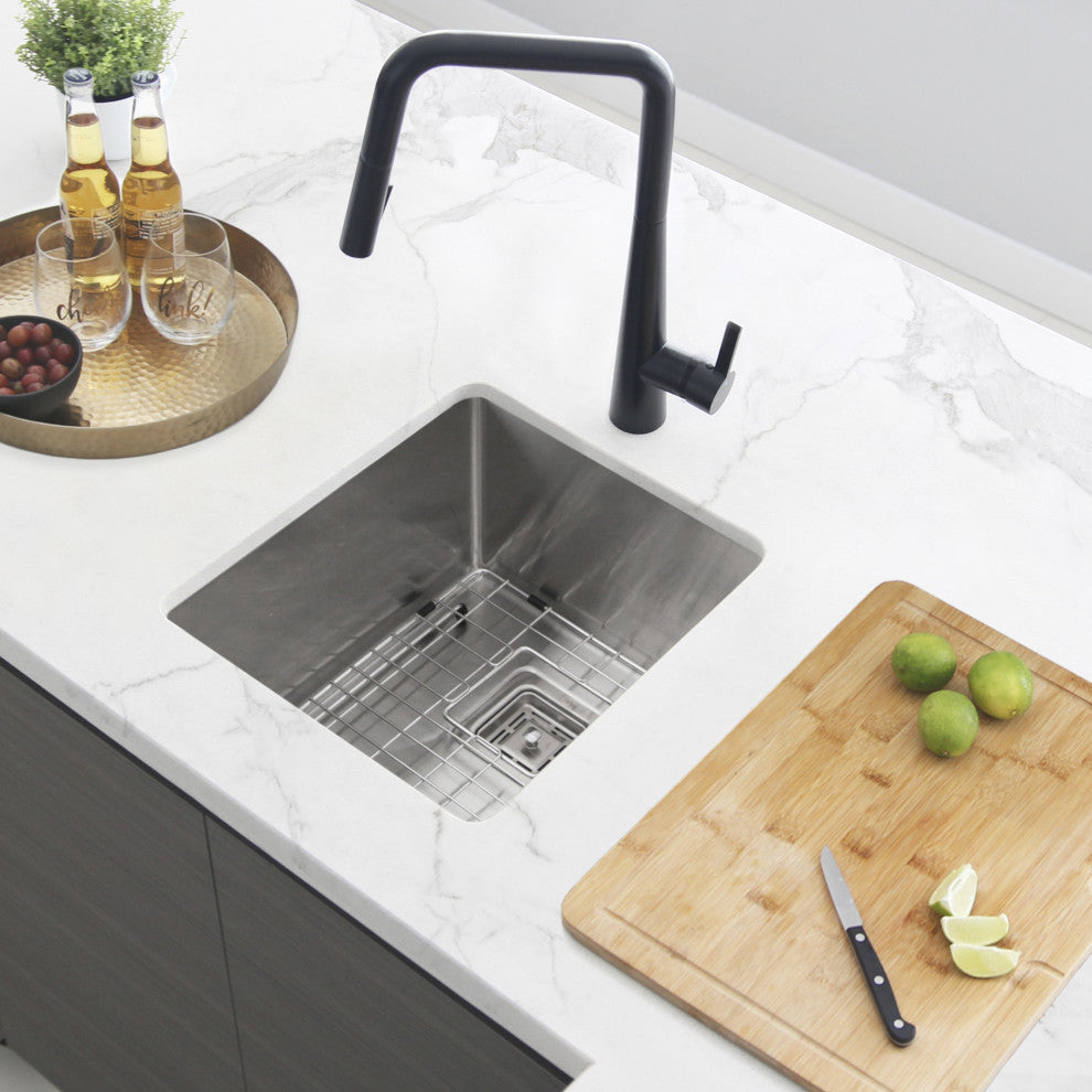 STYLISH 18" x 16" Stainless Steel Single Basin Undermount Kitchen Sink with Grid