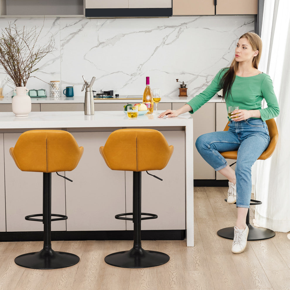 Set of 3 Adjustable Swivel Bar Stool, Mustard Yellow