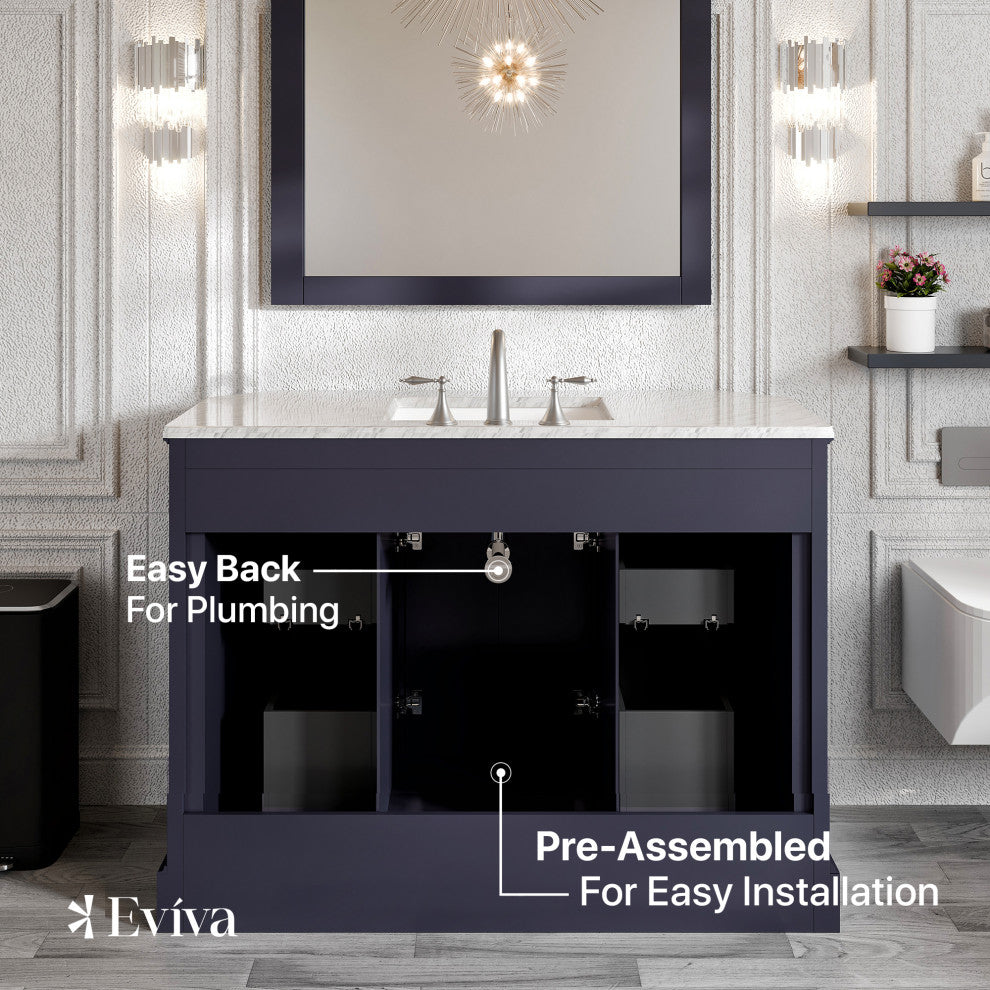 Eviva Glory Bathroom Vanity (Backsplash isn't included), Dark Grey, 48"