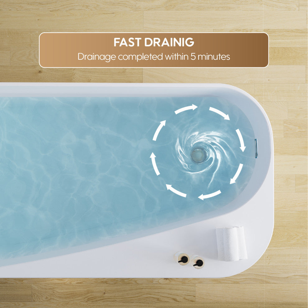 65 inch Freestanding Solid Surface Soaking Bathtub in Cement Grey