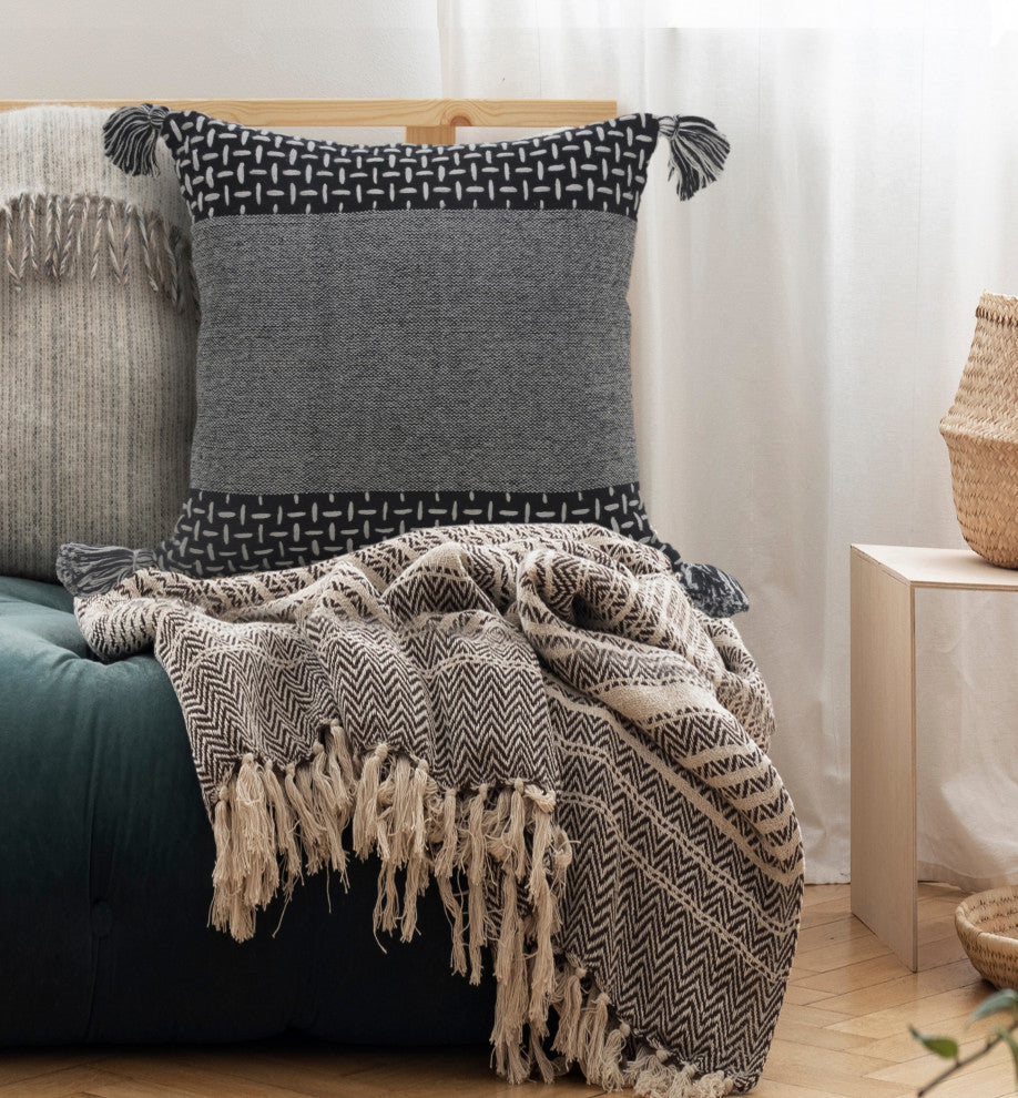 Interwoven Dash Geometric Throw Pillow with Tassels