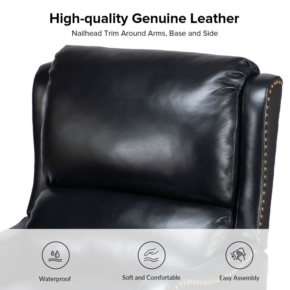 Genuine Leather Recliner With Nailhead Trim Set of 2, Black