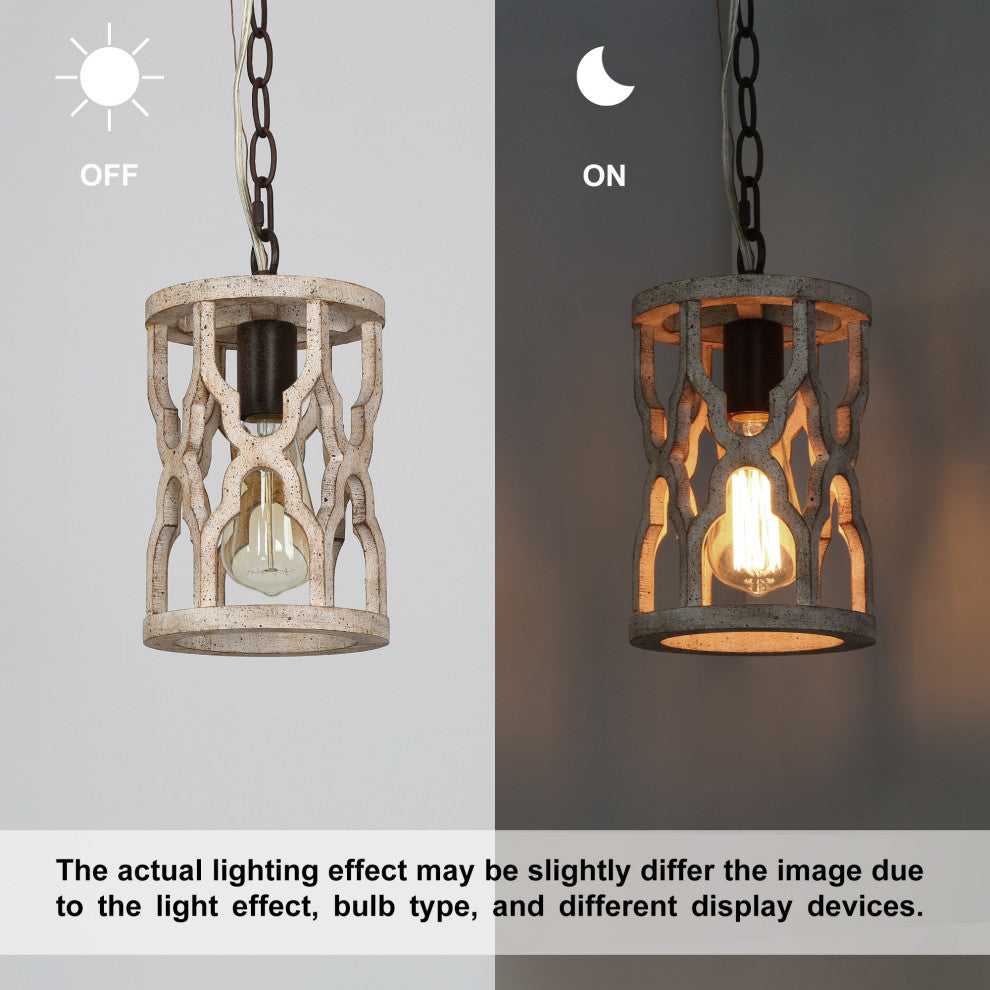 LNC Farmhouse Bronze Distressed Wood Cylinder Chandelier, 6.1" Width