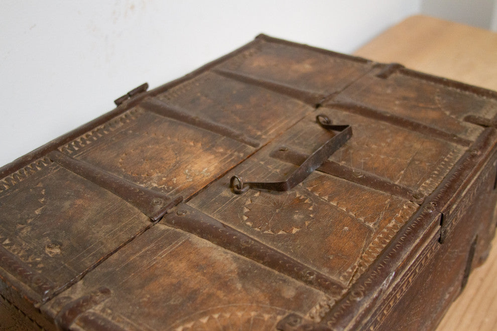 Rustic Carved Antique Cash Box