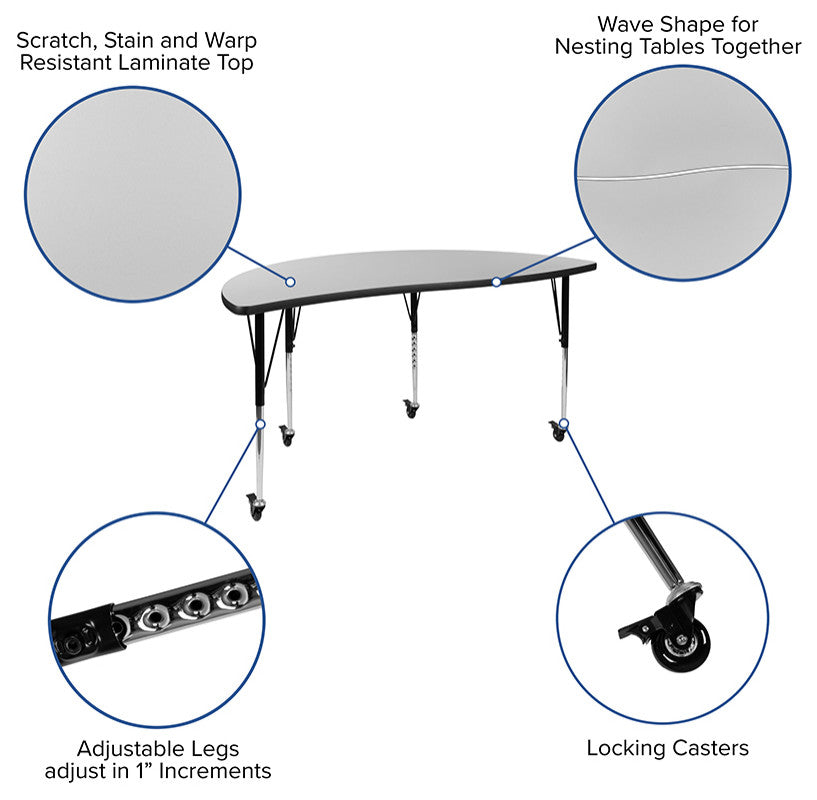 86" Oval Wave Flexible Laminate Activity Table Set 18" Student Stack Chairs Gray