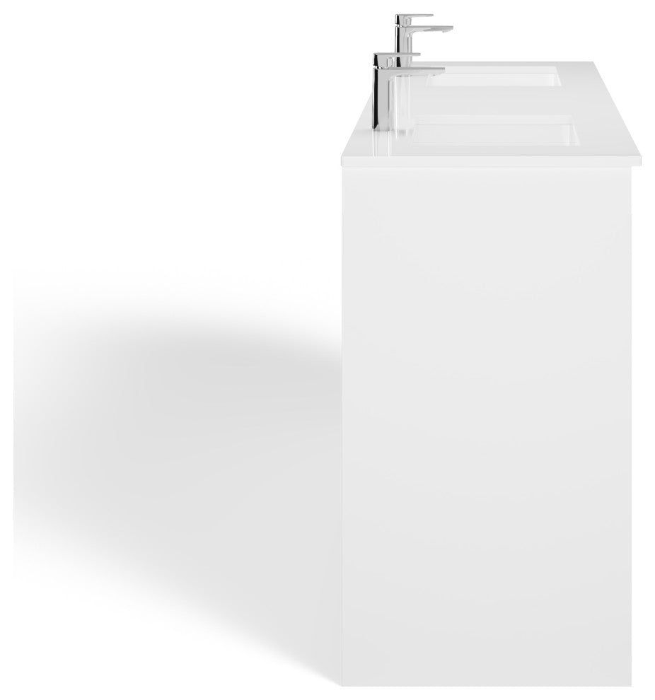 Esconde Bath Vanity, High Gloss White, 60", Double Sink, Freestanding
