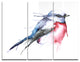 "Bird in Blue and Red" Watercolor Metal Wall Art, 3 Panels, 36"x28"