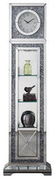 Benzara BM269095 Mirrored Grandfather Clock, 1 Drawer and Faux Diamonds, Silver