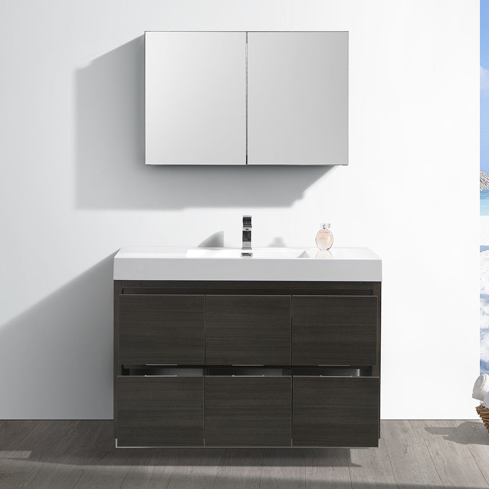 Valencia 48" Gray Oak Free Standing Vanity Set, Cabinet, Faucet FFT9151CH