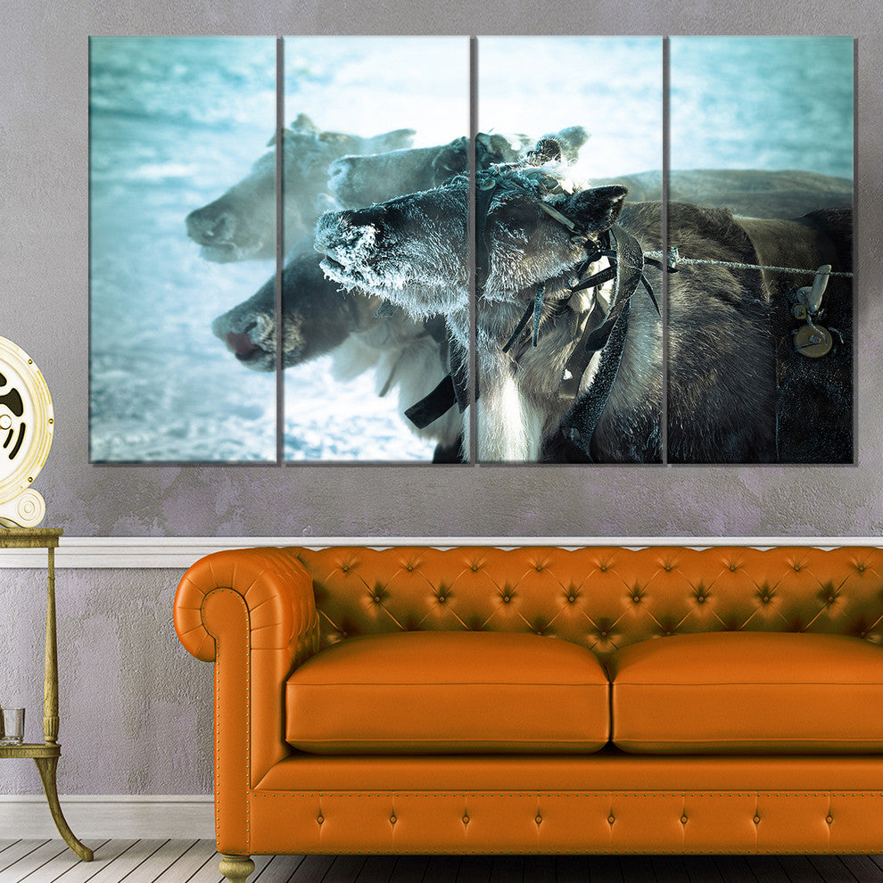 Muzzle Reindeer in Frost, Oversized Animal Wall Art, 48"x28", 4 Panels