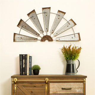 32"L Galvanized Farmhouse Half Wind Spinner Wall Decor, Natural