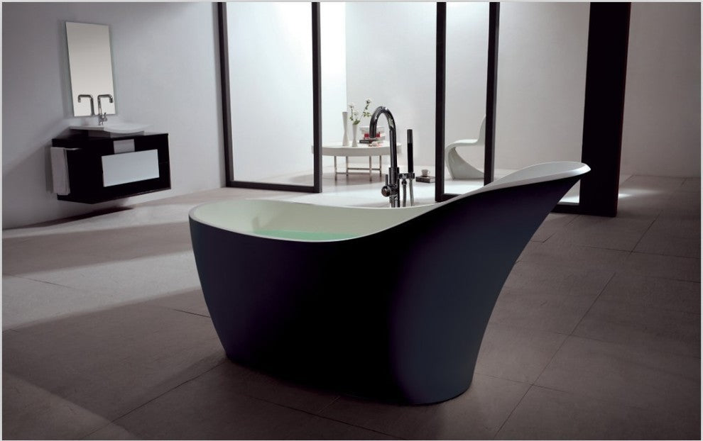 ADM Slippered Freestanding Bathtub, Glossy Black/White, 66.7"