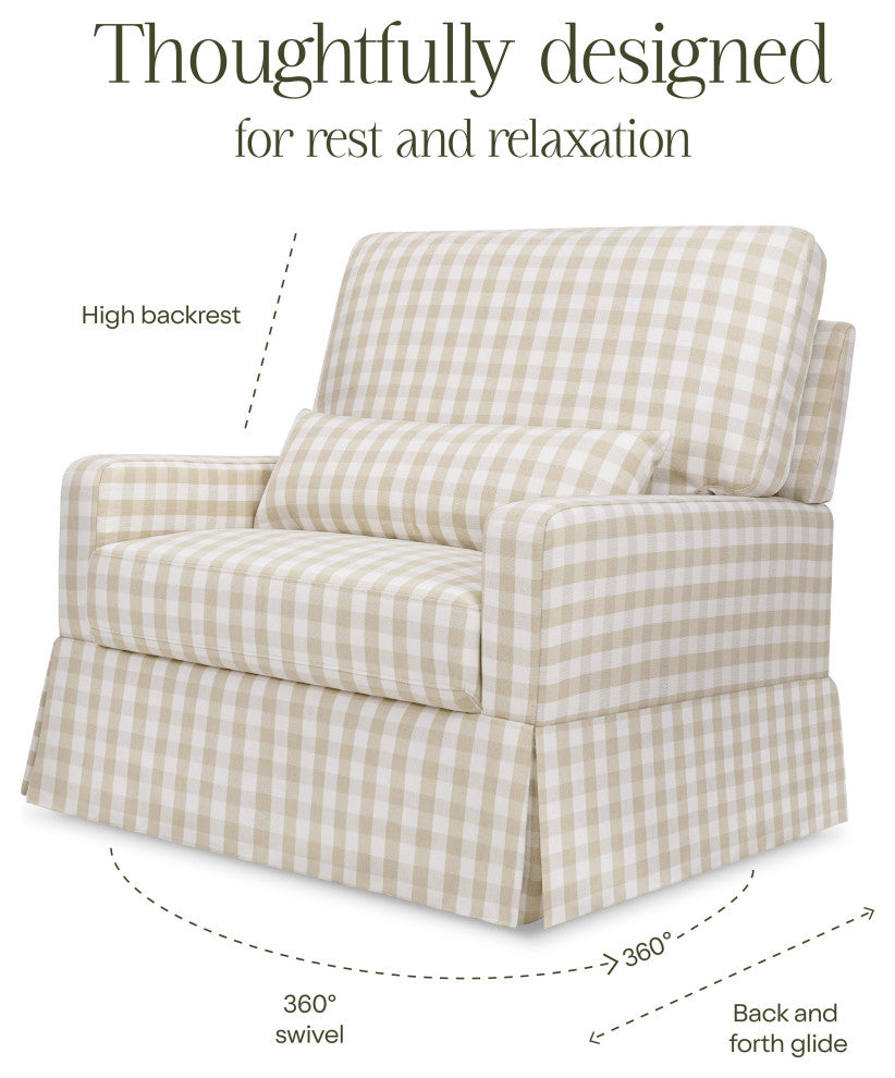 Crawford Pillowback Chair and a Half Comfort Swivel Glider, Tan Gingham