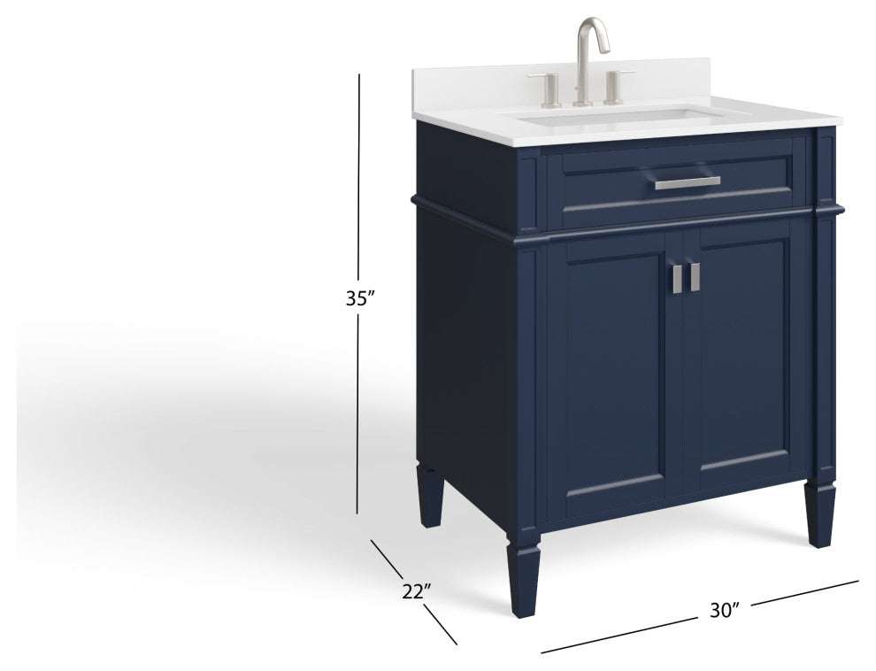 The Drew Bathroom Vanity, Navy Blue, 30", Single Sink, Freestanding