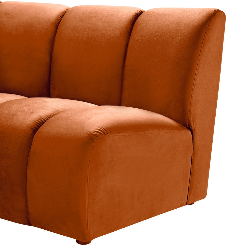 Infinity Channel Tufted Velvet Modular Chair, Cognac, 4 Piece