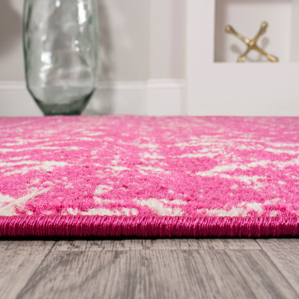 Moroccan HYPE Boho Vintage Diamond Runner Rug, Fuchsia/Ivory, 2 X 8