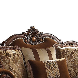 ACME Jardena Loveseat with 4 Pillows, Fabric and Cherry Oak