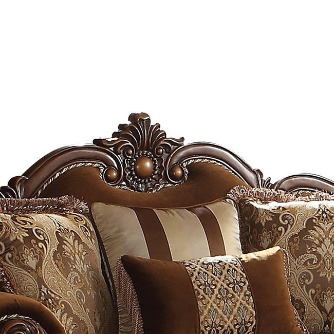ACME Jardena Loveseat with 4 Pillows, Fabric and Cherry Oak