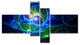 Blue Curly Spiral on Black, Abstract Wall Art Canvas, 60"x32", 4 panels