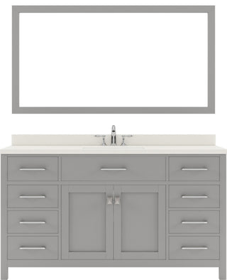 Caroline 60SG Vanity Cashmere Gray, Quartz Top, Round Sink/Chrome Faucet, Mirror