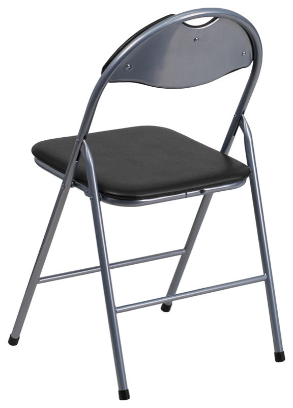 2 Pack HERCULES Series Black Vinyl Metal Folding Chair with Carrying Handle