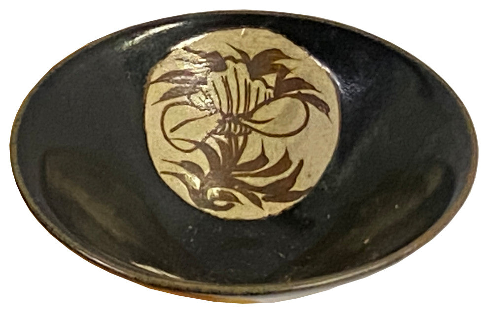 Chinese Ware Brown Black Glaze Flower Pattern Ceramic Bowl Cup Display Hws3147
