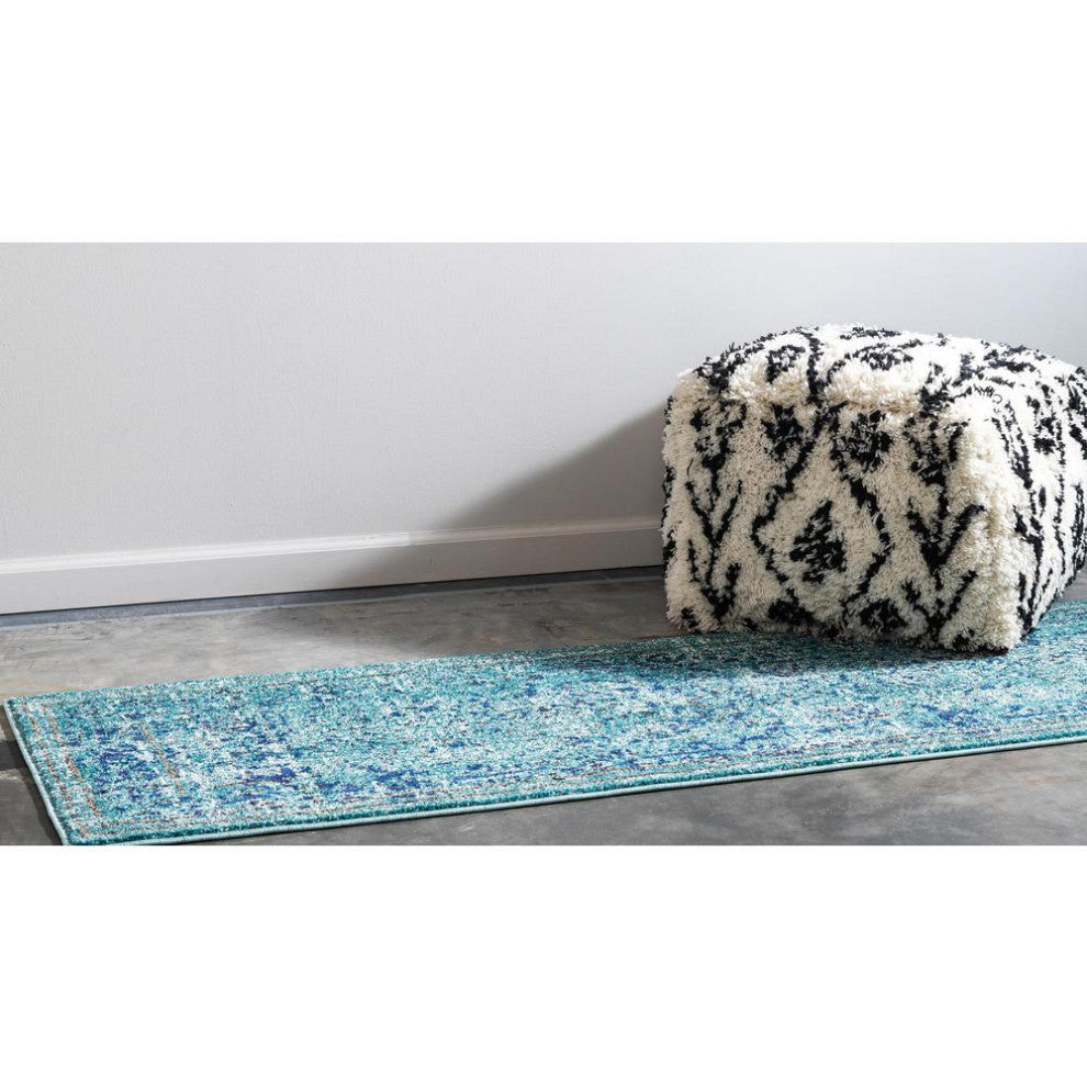 Rug Unique Loom Medici Light Blue Runner 2' 7 x 10' 0