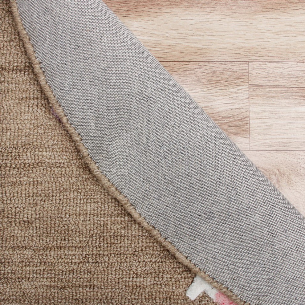 7" Round Taupe Boho Chic Motif Area Rug