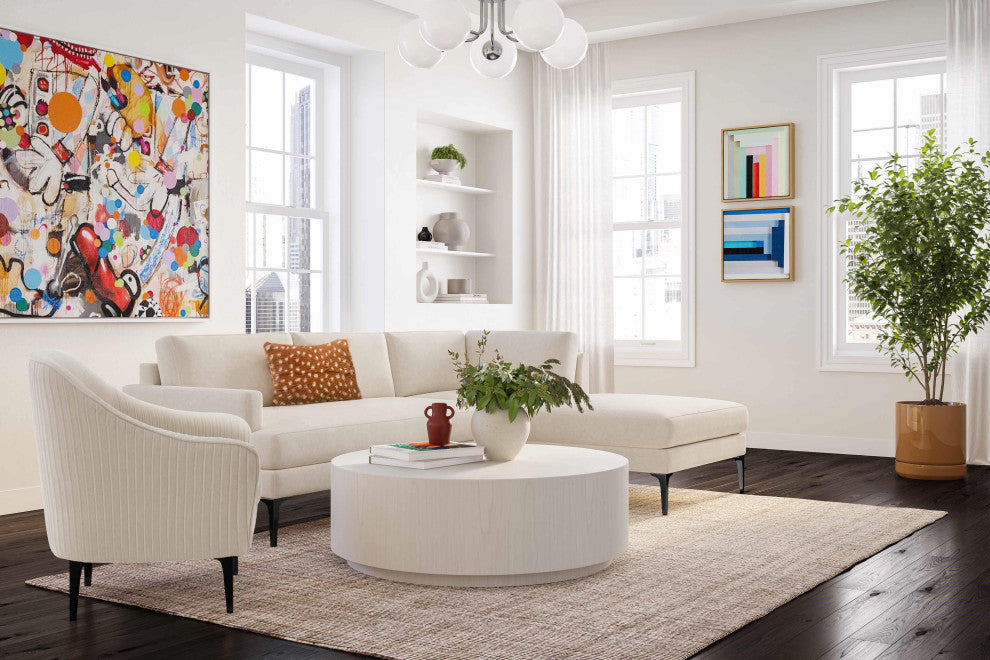 Serena Cream Velvet Right Arm Facing Chaise Sectional With Black Legs
