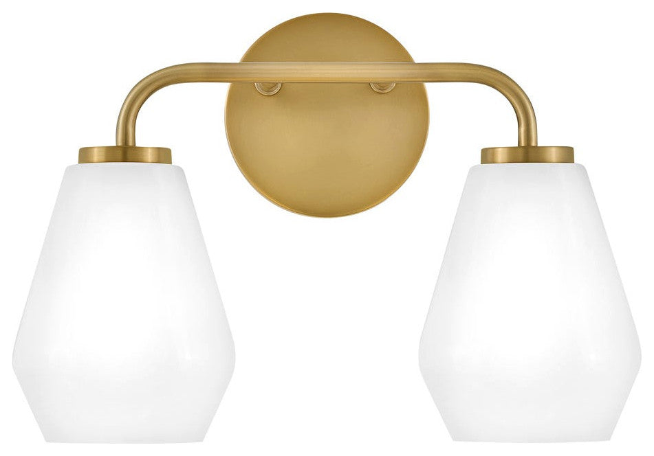 Lark Gio 14.75" Two-Light Bath Vanity Fixture, Lacquered Brass