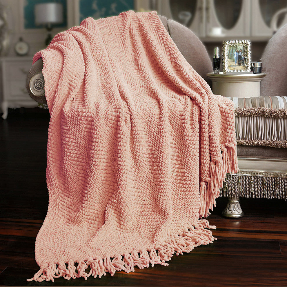Tweed Knitted Throw Blanket, Peach Melba, 50"x60"