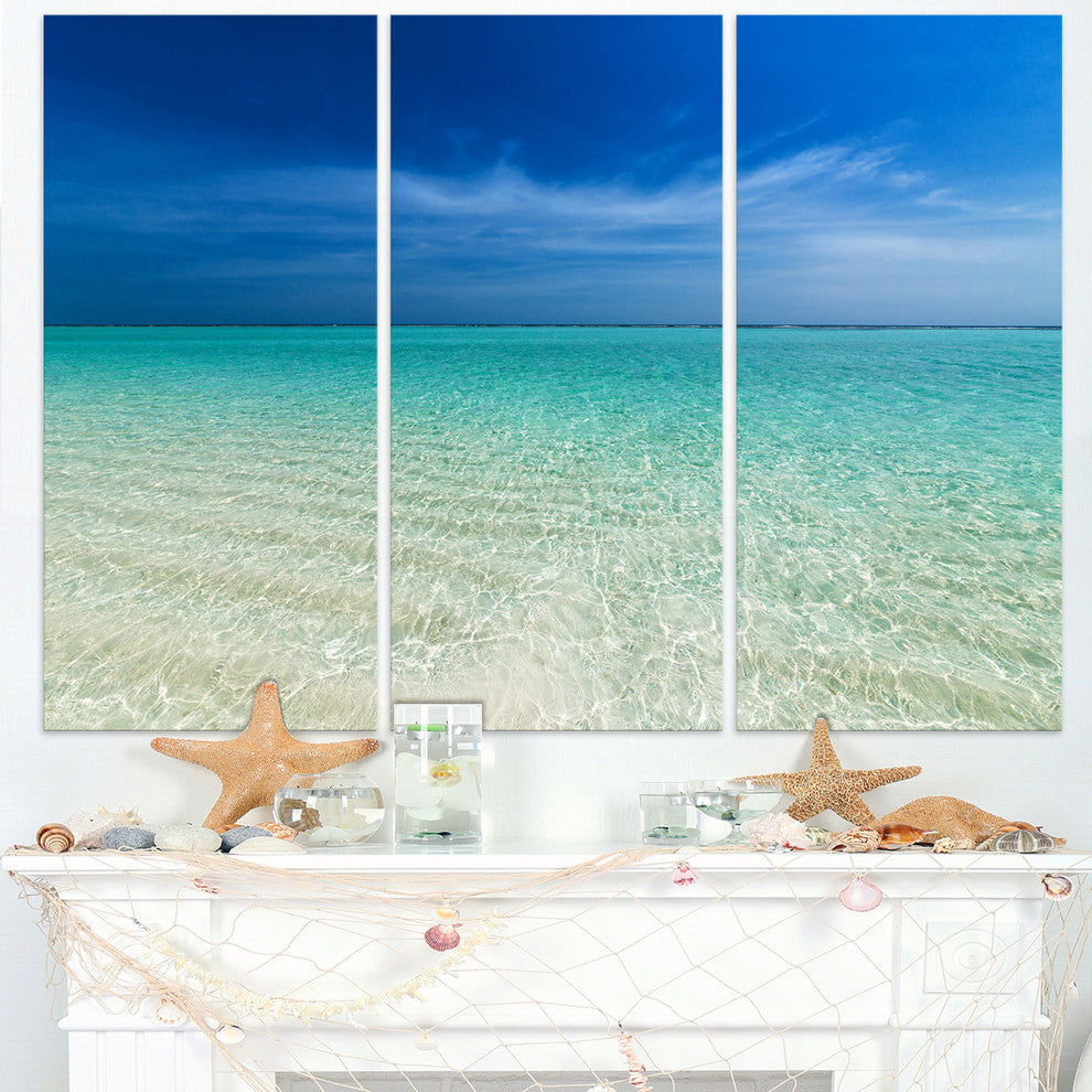 "Turquoise Ocean Under Blue Sky" Metal Wall Art, 3 Panels, 36"x28"
