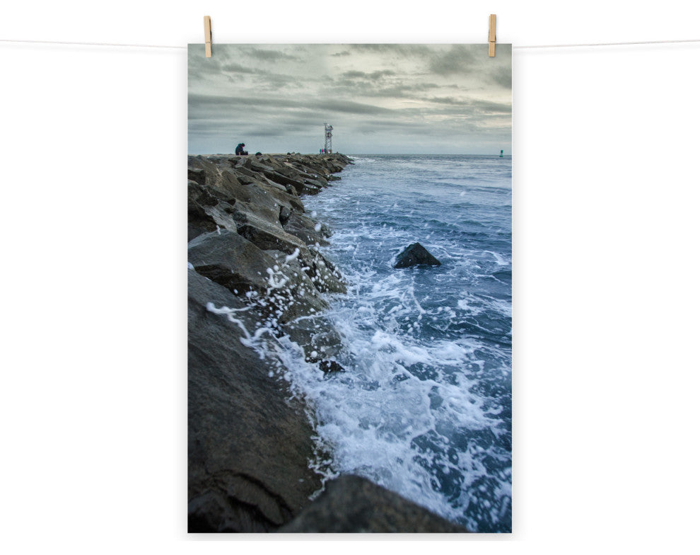 Splashing on the Jetty Landscape Photo Unframed Wall Art Print, 18" X 24"
