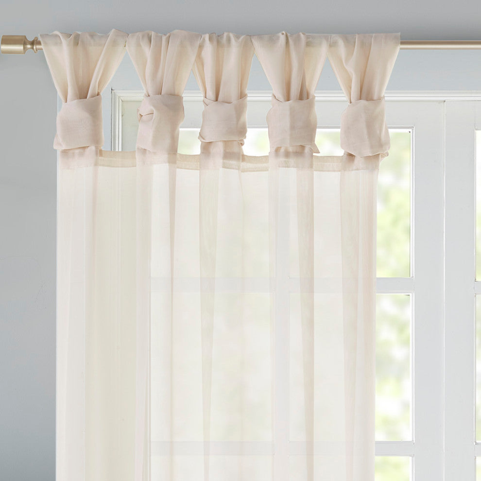 Madison Park Ceres Twist Tab Top Sheer Window Curtain Pair, Light Grey, Ivory, 50"w X 95"l