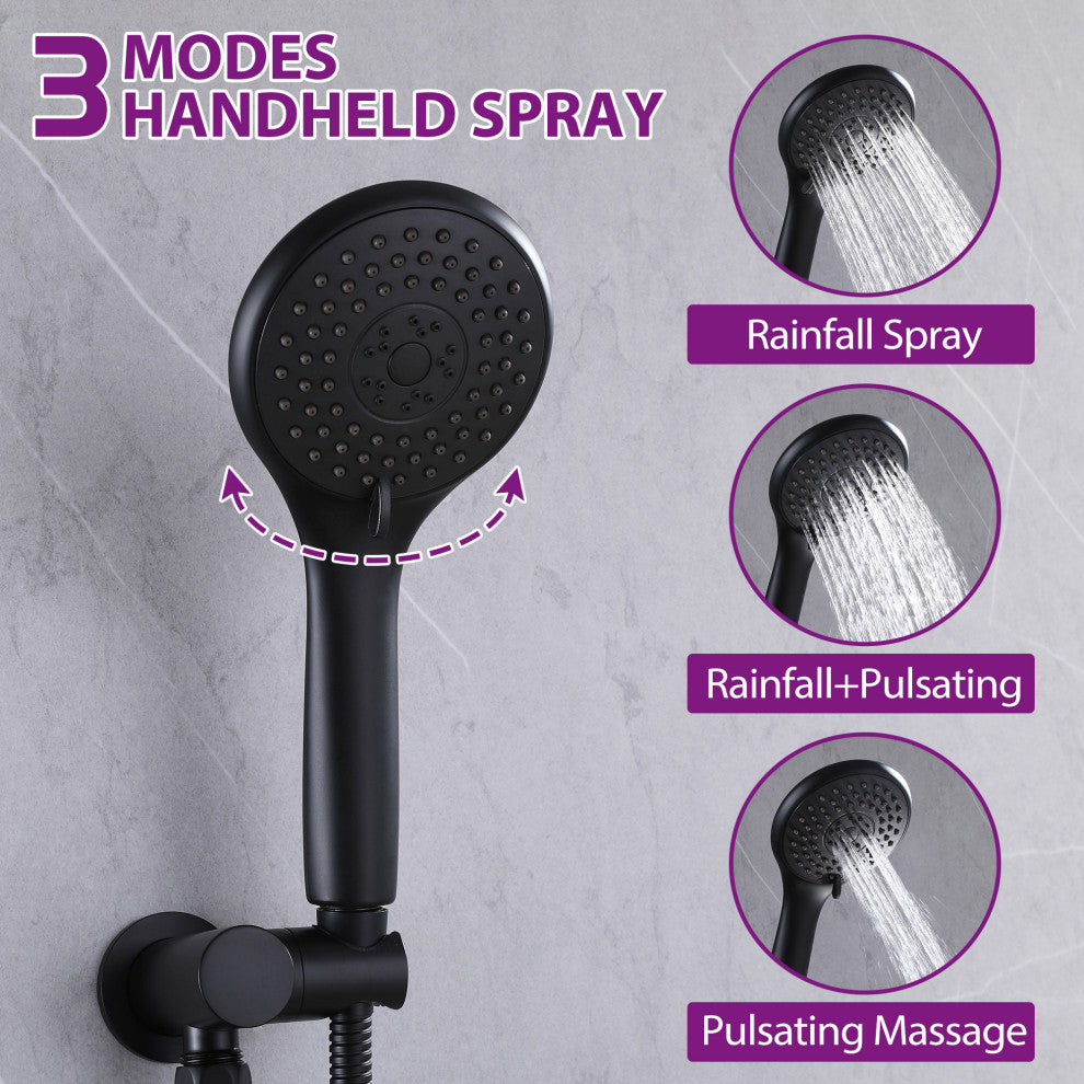 Pressure Balanced Shower Faucet with 3-Setting Handheld Shower, Matte Black