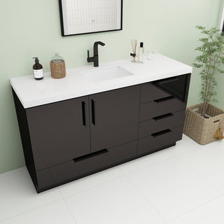 Carla 60" Freestanding Bathroom Vanity With Single Sink, Gloss Black