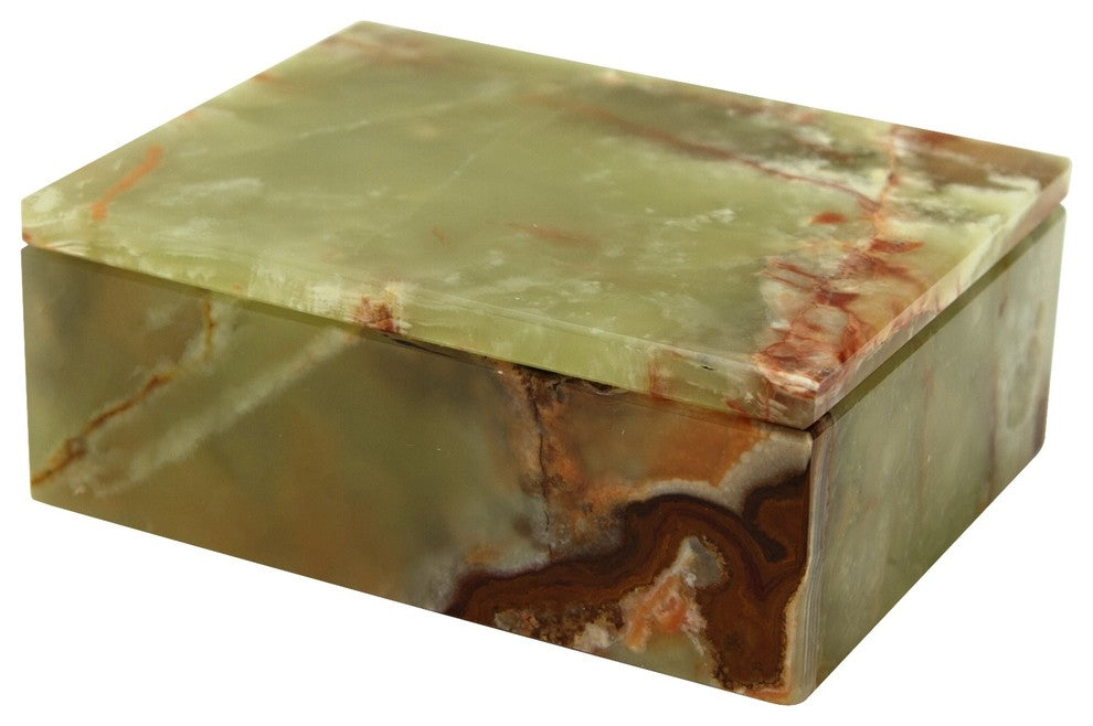 Asteria Collection Black Zebra Marble 5" Rectangular Keepsake Box, Whirl Green O