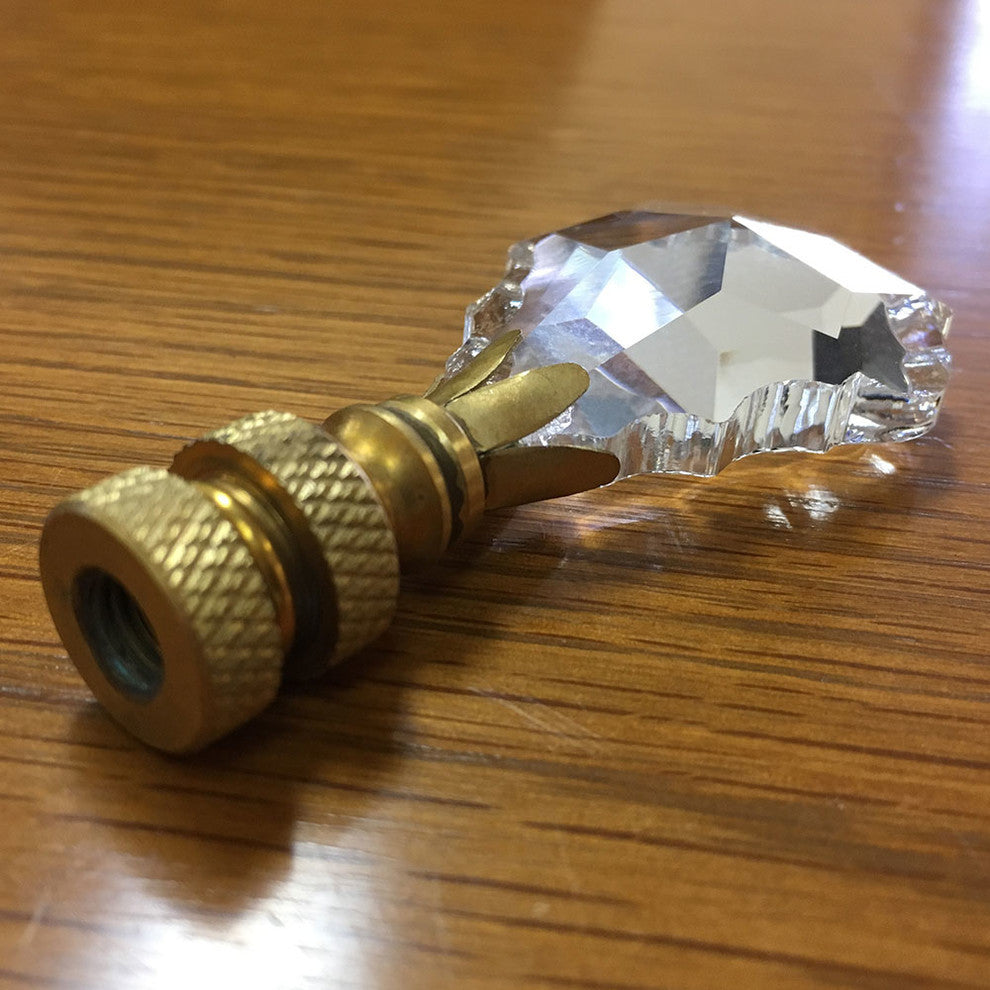 Pendalogue French Cut Clear K9 Crystal Lamp Finial, Polished Brass, Single
