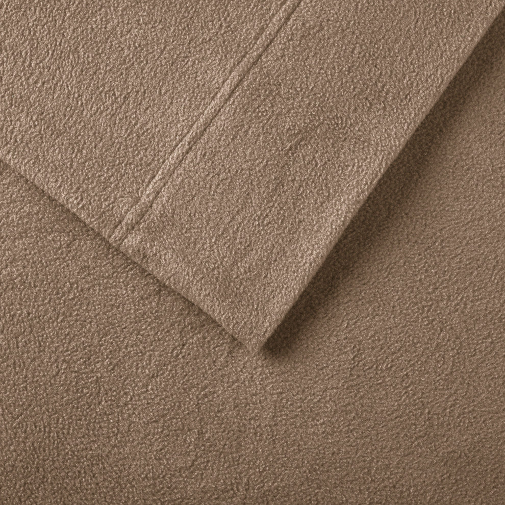 True North by Sleep Philosophy Knitted Micro Fleece Solid Sheet Set, Brown, Twin