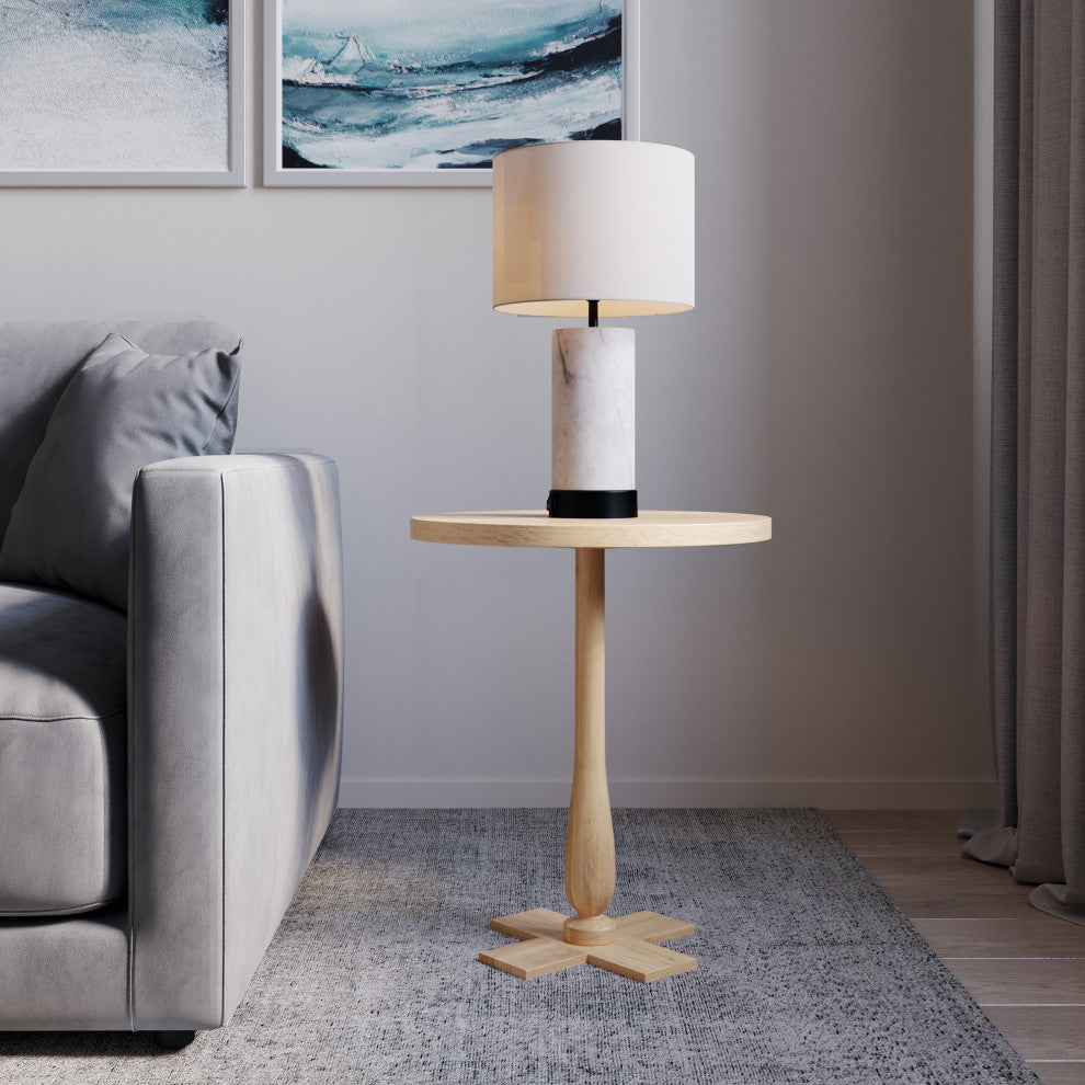 Side Table Mango Wood Pedestal Table for Couch, Loveseat, Entryway, or Bed