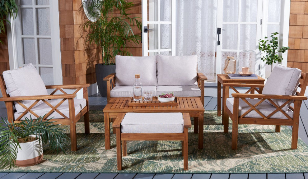 Safavieh Loanna 6Pc Outdoor Living Set, Natural / Light Grey