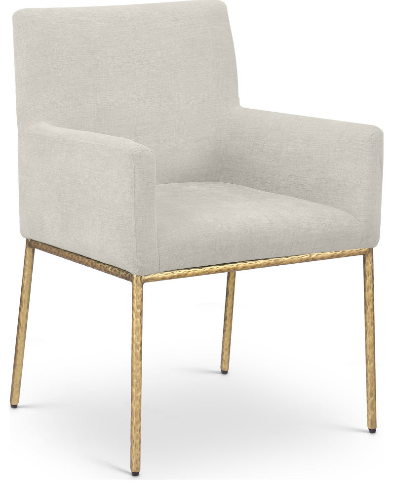 Reeves Upholstered Dining Chair, Cream, Chenille , AC,  Brushed Brass, Set of 2