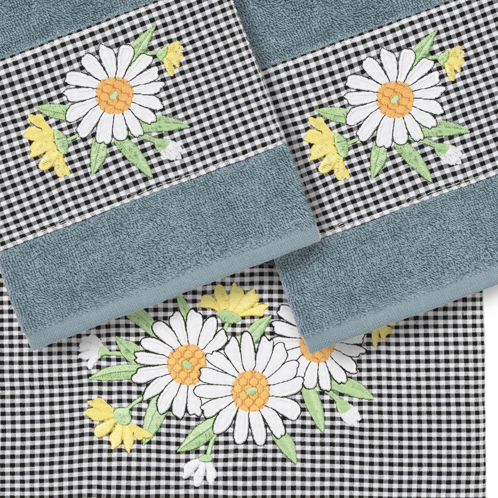 Linum Home Textiles Turkish Cotton Daisy 3-Piece Embellished Towel Set, Teal