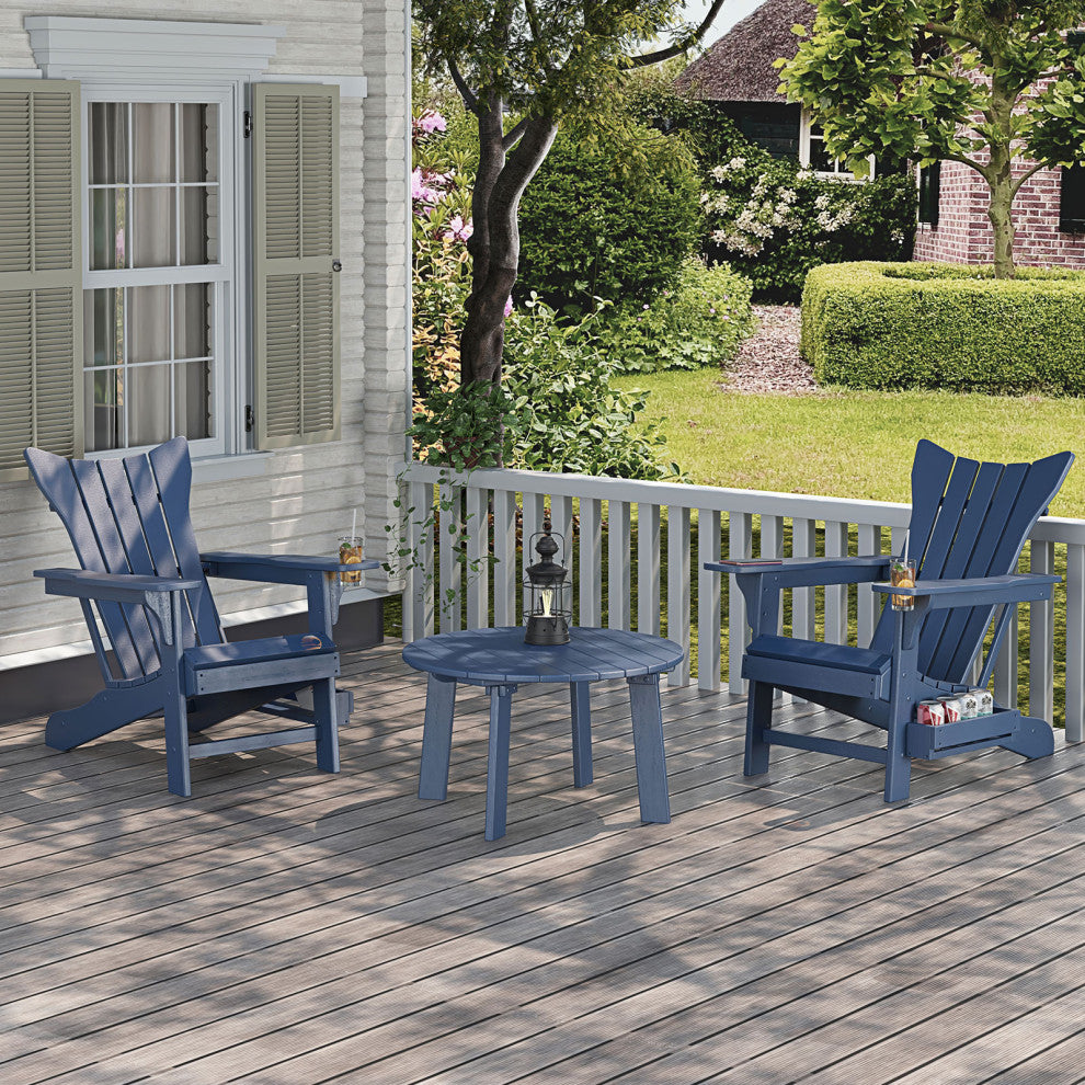 Modern Plastic Weather-Resistant Adirondack Chairs, Navy Blue