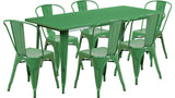 31.5''x63'' Rectangular Metal Indoor Table Set with 6 Stack Chairs, Green