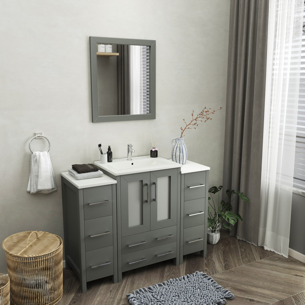 Vanity Art Vanity Set With Ceramic Top, 48", Gray, Led Touch-Switch Mirror